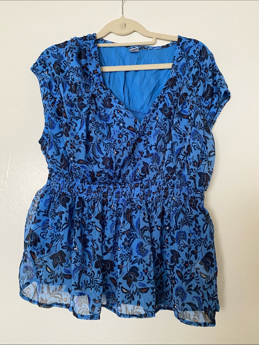 Old Navy Blue Floral Peplum Tunic